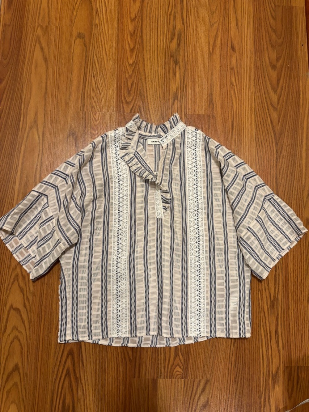 Sandro short top with guipure lace trim